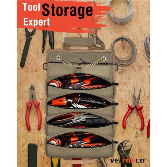 Tool Organizers - Small Tool Bag W/Detachable Pouches, Heavy Duty Tool Roll - Picture 7 of 8